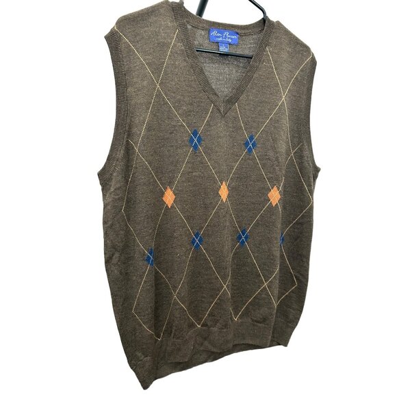 Alan Flusser Mens Brown Argyle Sweater Vest Sz L - Picture 3 of 7